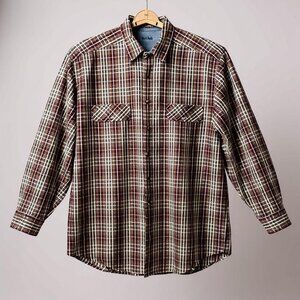 Jos A Bank Mens L Heavyweight Shirt Jacket Plaid Burgundy Fishermen Cowboy Ranch